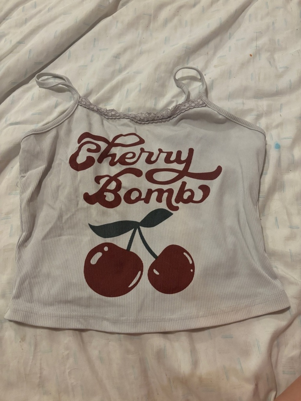 White 'Cherry Bomb' Graphic Cami Tank Top